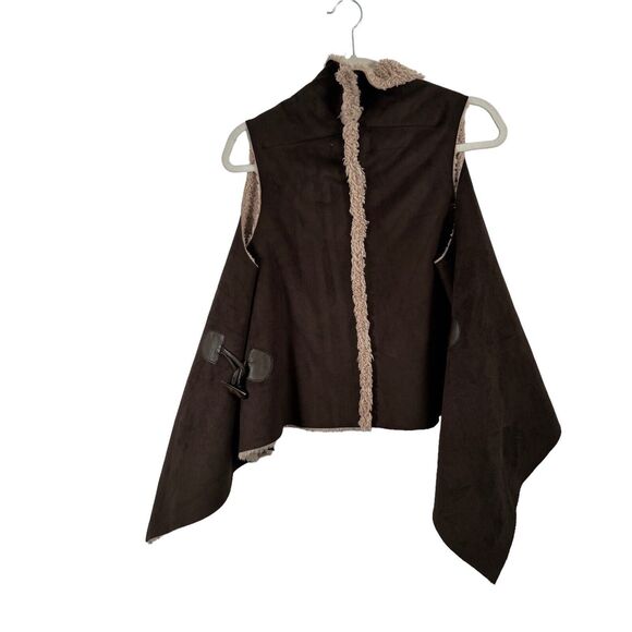 Democracy Brown Faux Suede Fur Open Front Vest Western Boho Womens Small - Picture 6 of 6